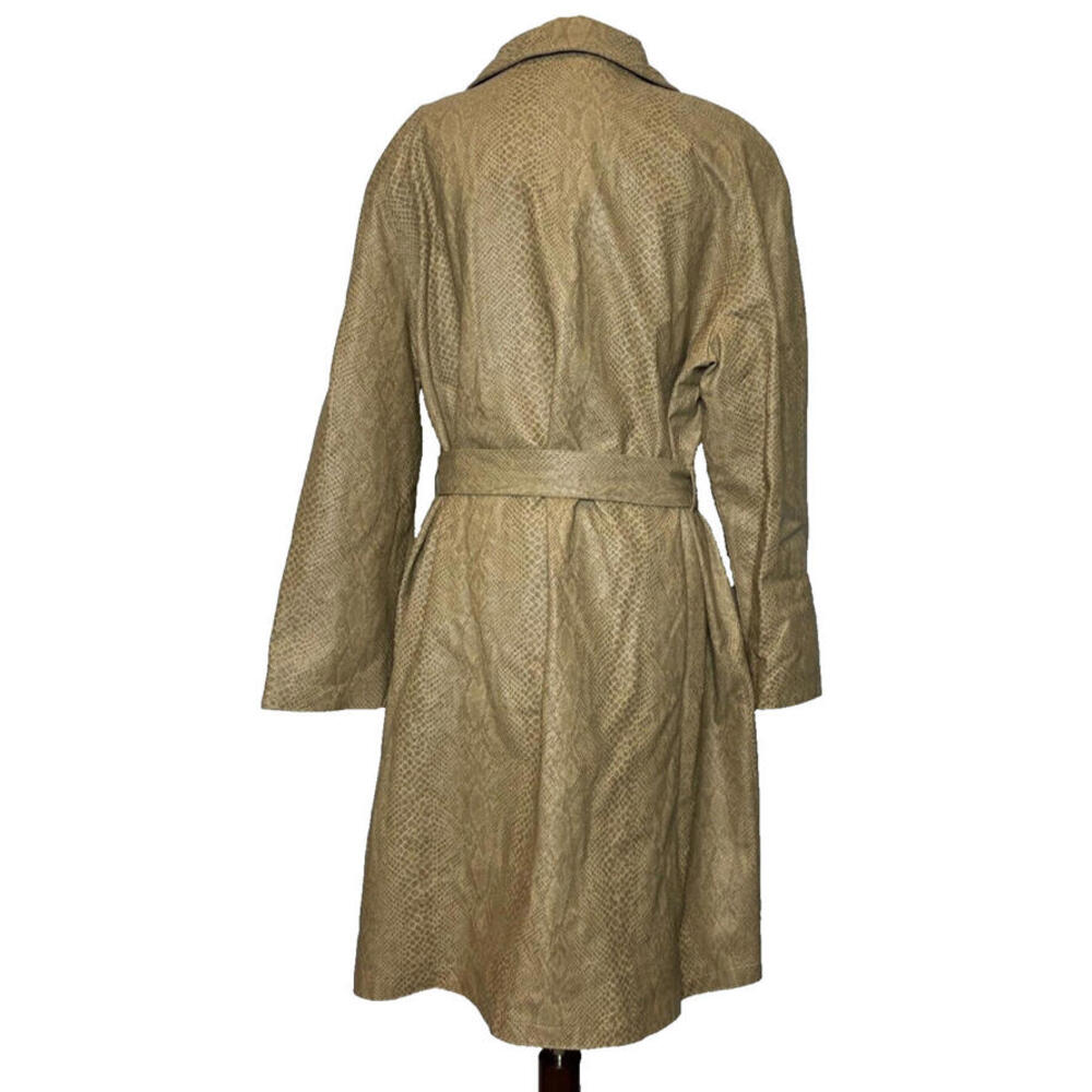 Vtg Pap Milano Italy Snake Print Faux Leather Belted Trench Coat Womens M Tan - Picture 3 of 9